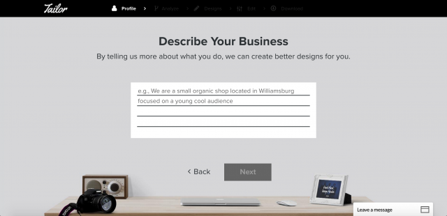 Tailor Brandsの仕事内容入力画面