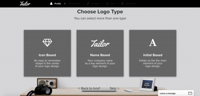 Tailor Brandsのタイプ選択画面