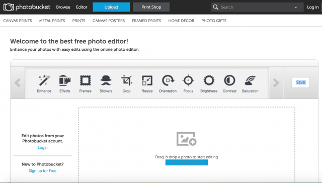 Photobucketのトップページ