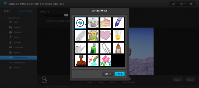 Photoshop Express Editorのスタンプ