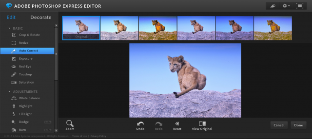 Photoshop Express Editorの自動補正の加工画面