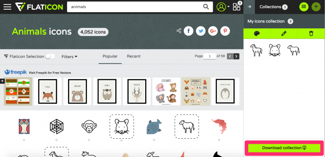 FLATICONのコレクション画面のDownload Collection