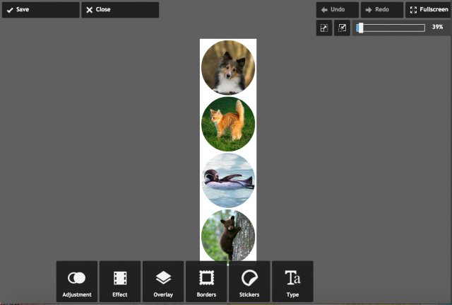 PIXLR expressのコラージュの加工画面