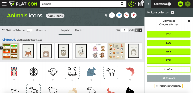 FLATICONのコレクション画面