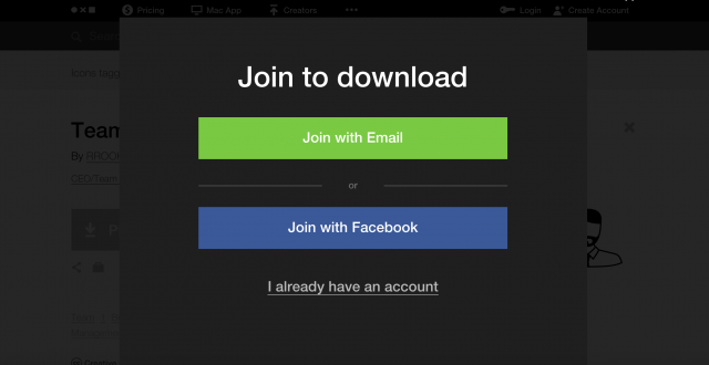 The Noun Projectの会員登録画面