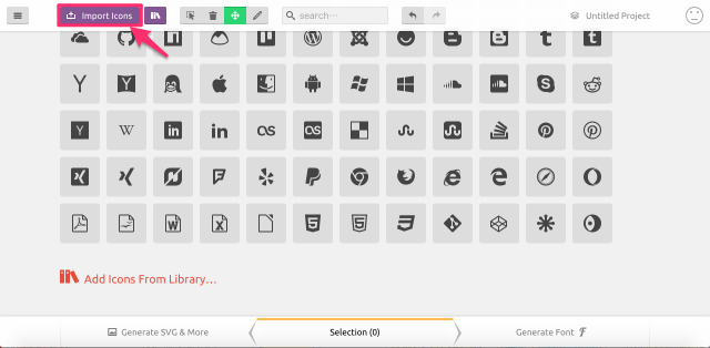 IcoMoon Appのアイコン一覧