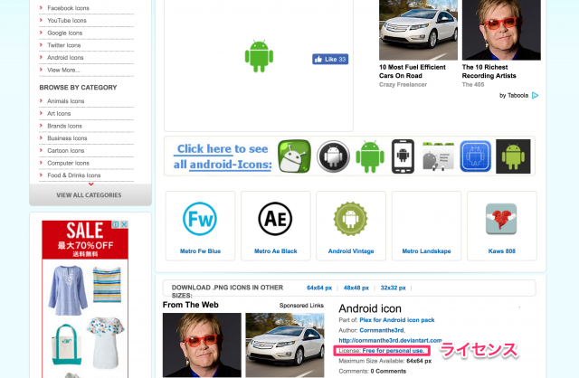 iconspediaのライセンス表記