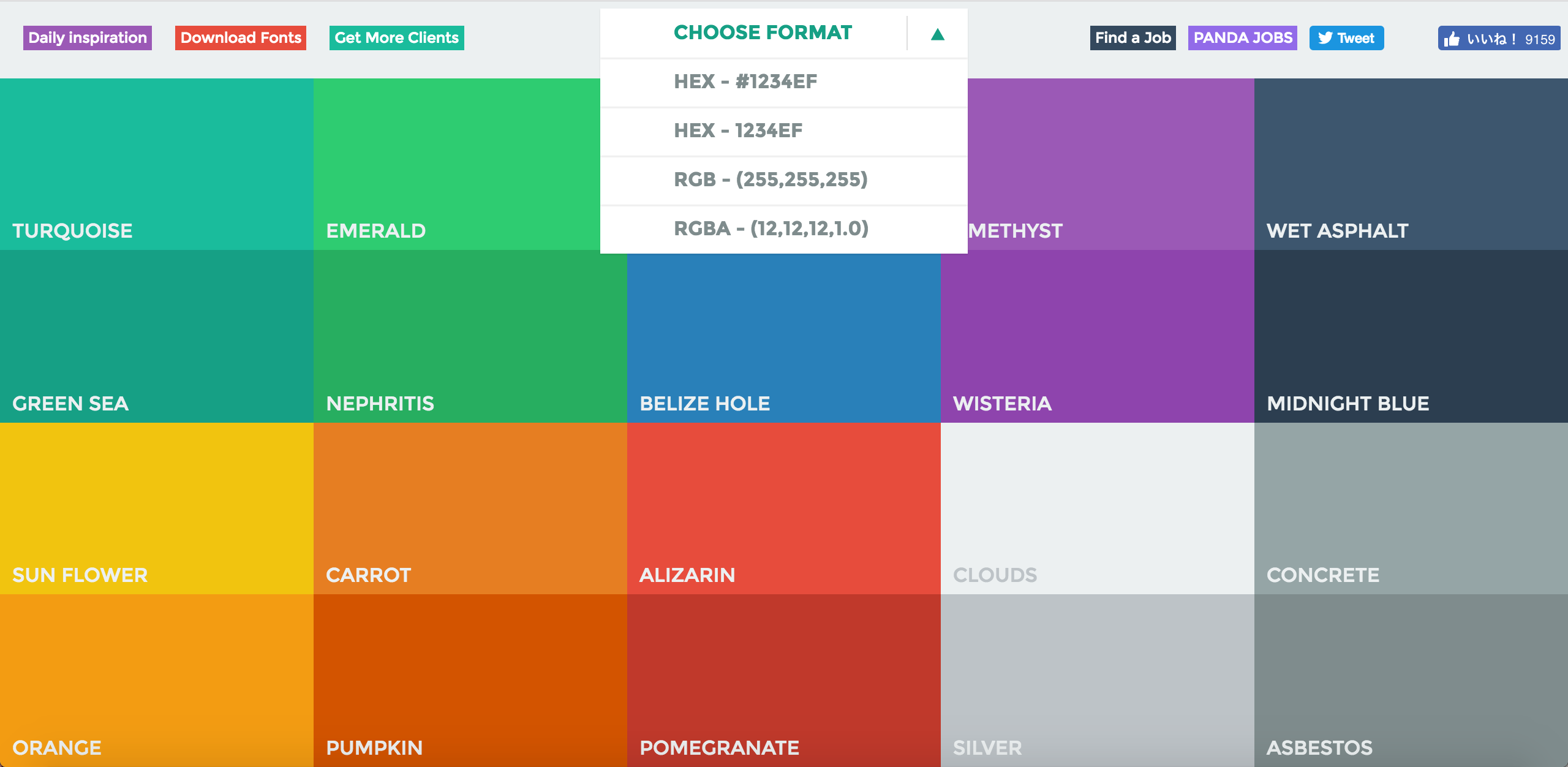 Flat UI Colorsで利用できる色数値のコード形式一覧