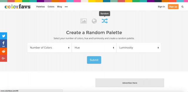 ランダムにカラーパレットを作成できる画面
