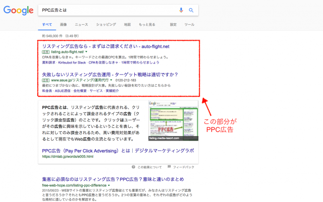 PPC広告のスクリーンショット