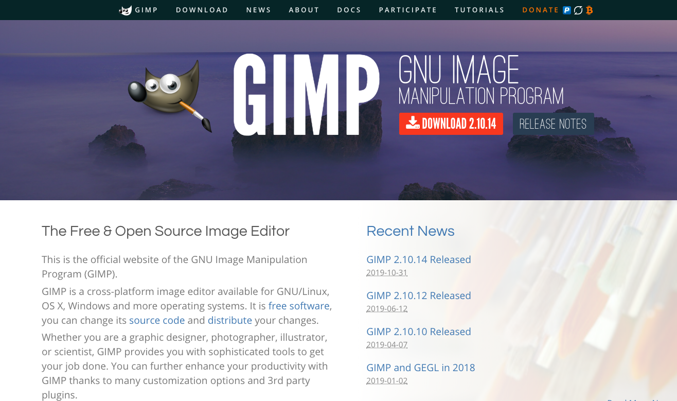 GIMPの公式サイトの画像