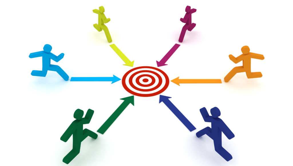 複数の人間が同じターゲットを奪い合っているイメージ画像